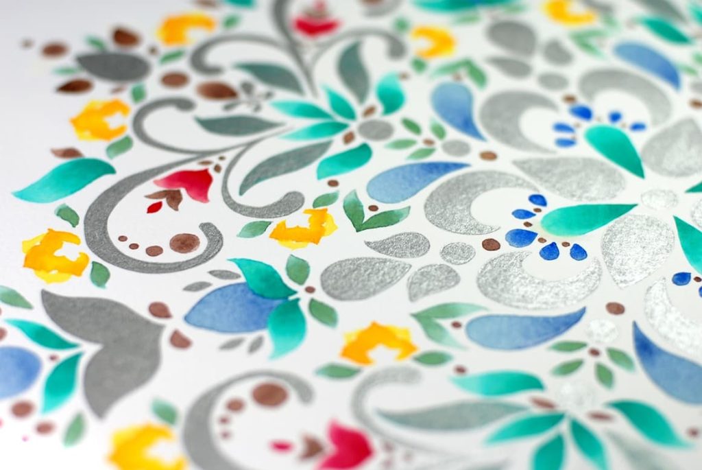 Detalle de Mandala de Mar de Plata pintado co acuarela y tintas
