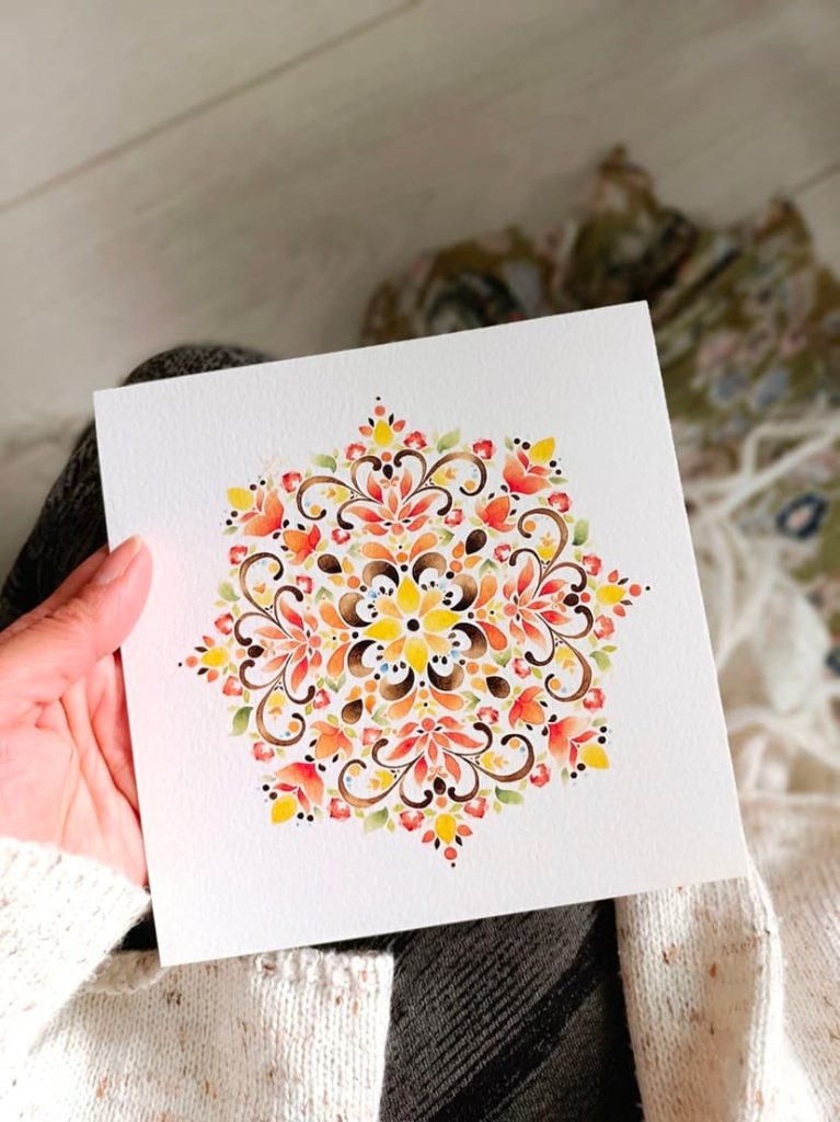 Mandala Otoño pintado con acuarela